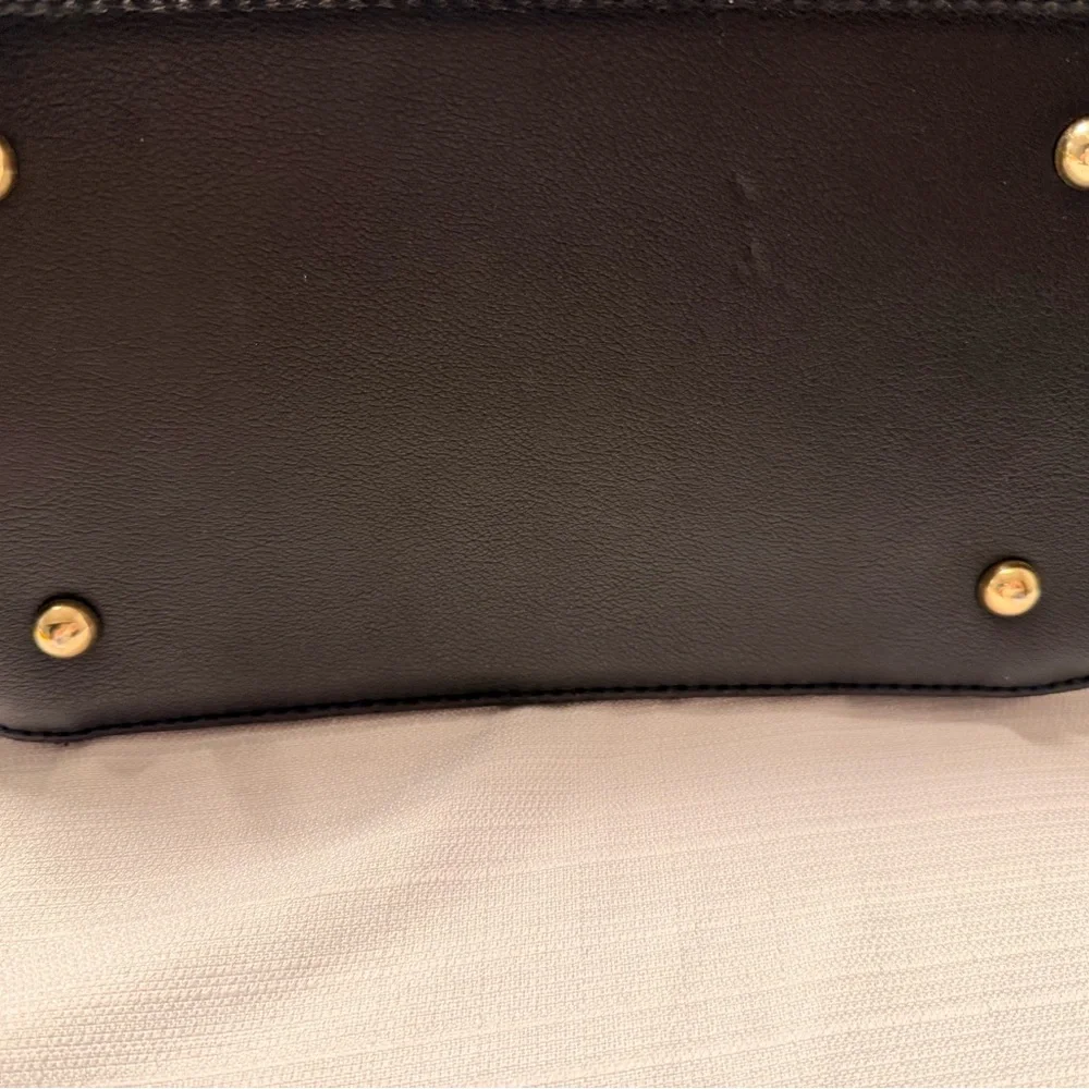 Classic Black Faux Leather Backpack with Gold Accents